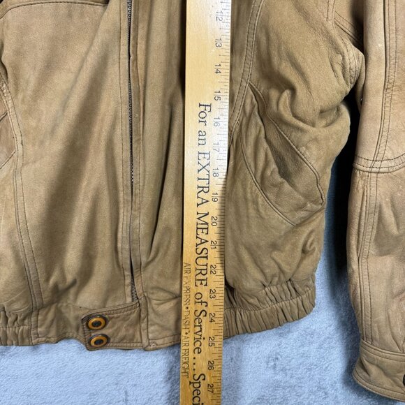 Vintage Miropa Leather Bomber Jacket Tan Distressed 90s Retro Moto Style Mens M - Picture 12 of 13